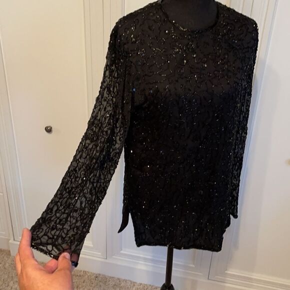 New Look Black Silk and Beaded Tunic Blouse‎ - Picture 3 of 7